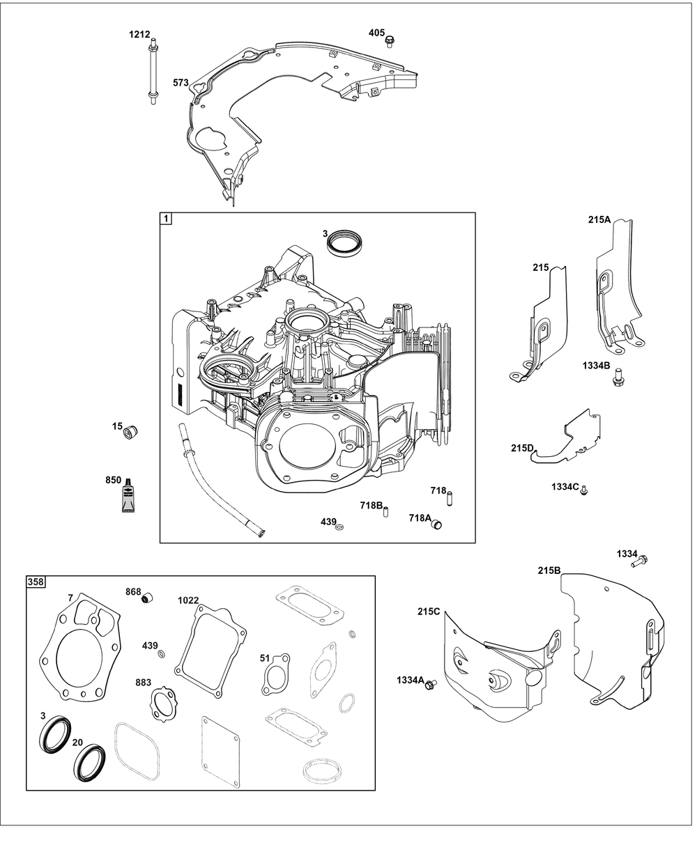 Cylinder Group Diagram and Parts List for 61A277-0101-J1 400000 - 699999 Briggs and Stratton Engine